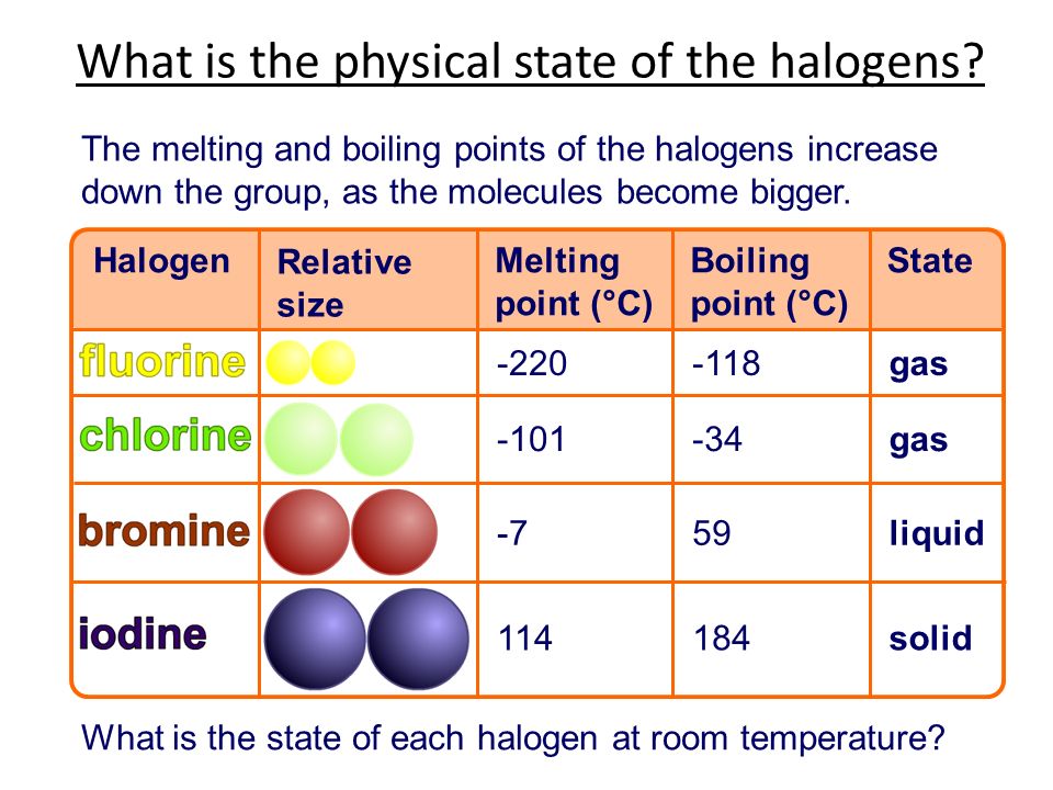 What is the physical state of the halogens.