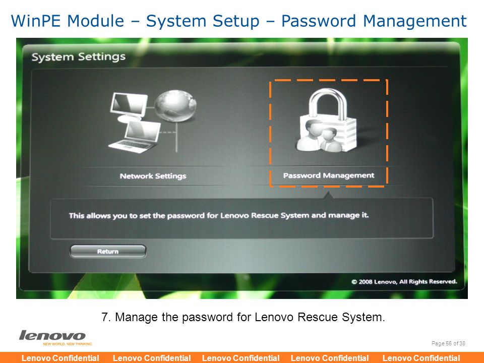 7. Manage the password for Lenovo Rescue System.