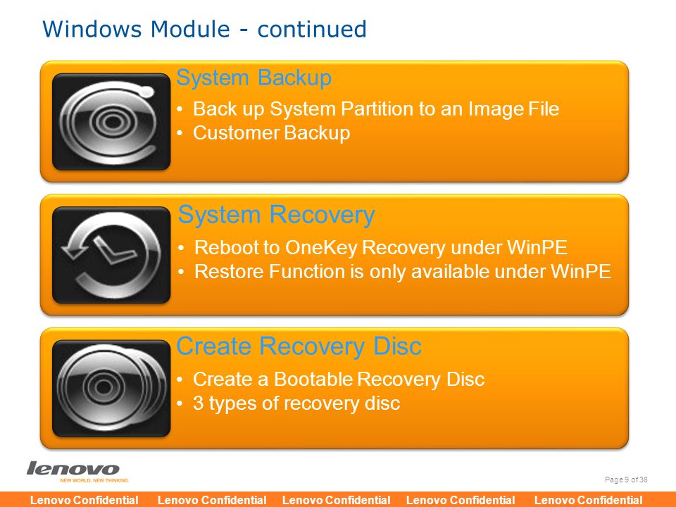 Create Recovery Disc Windows Module - continued System Backup
