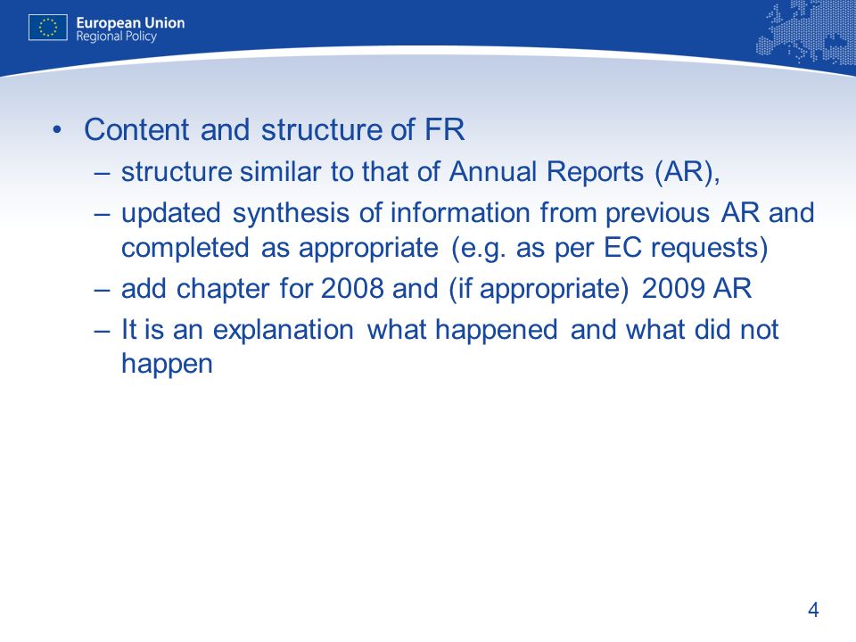 Content and structure of FR