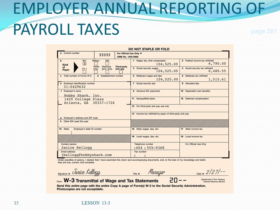 EMPLOYER ANNUAL REPORTING OF PAYROLL TAXES