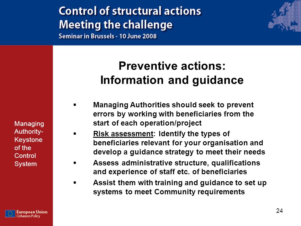 Preventive actions: Information and guidance