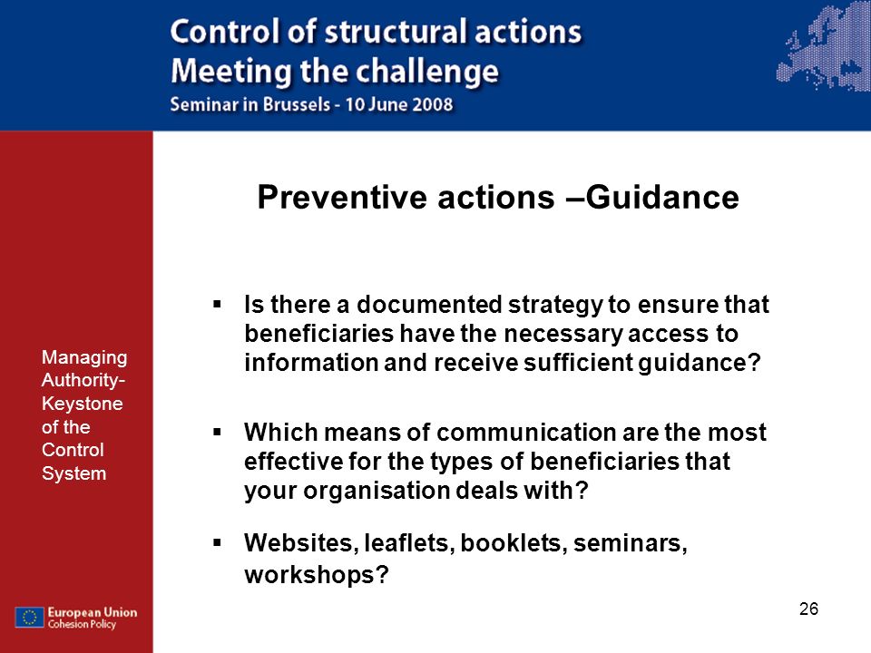 Preventive actions –Guidance