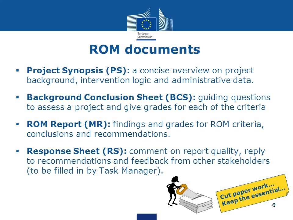ROM documents Project Synopsis (PS): a concise overview on project background, intervention logic and administrative data.