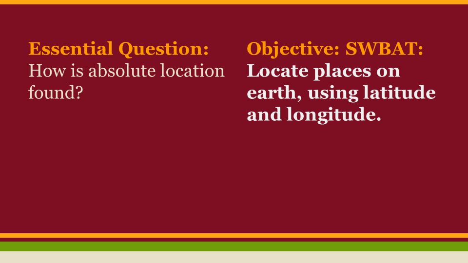 Essential Question: How is absolute location found.