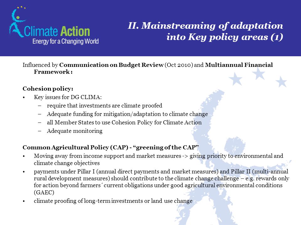 II. Mainstreaming of adaptation into Key policy areas (1)