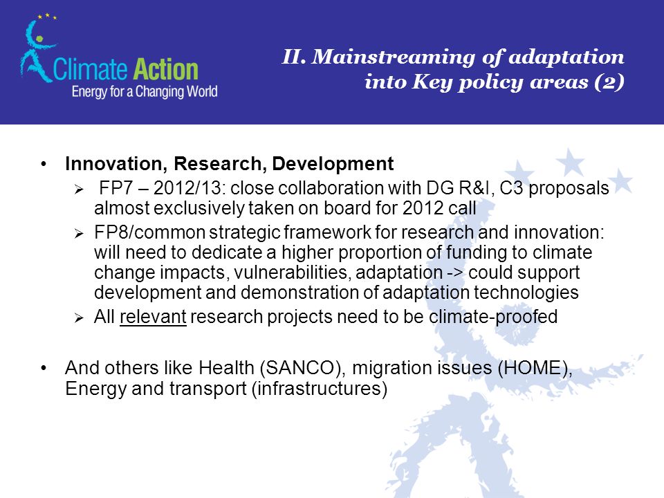 II. Mainstreaming of adaptation into Key policy areas (2)