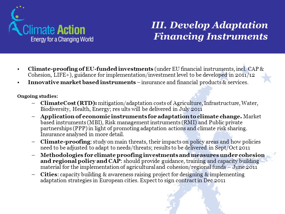 III. Develop Adaptation Financing Instruments