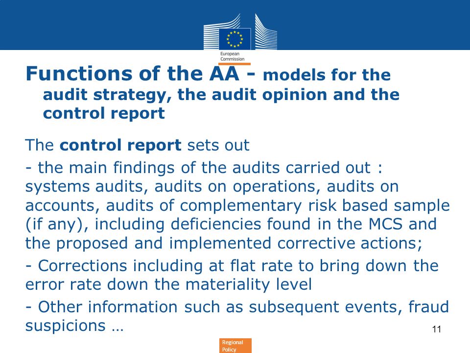 Functions of the AA - models for the audit strategy, the audit opinion and the control report