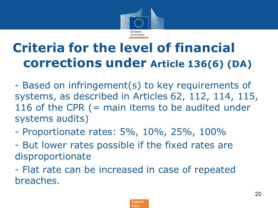 Criteria for the level of financial corrections under Article 136(6) (DA)