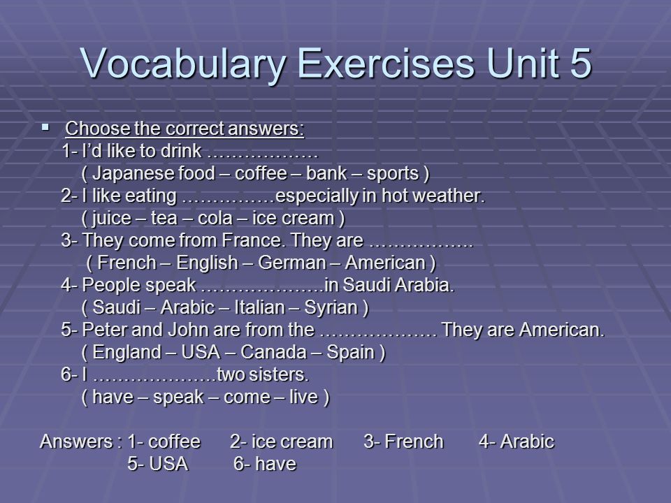 Vocabulary Exercises Unit 5