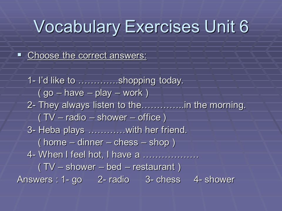 Vocabulary Exercises Unit 6