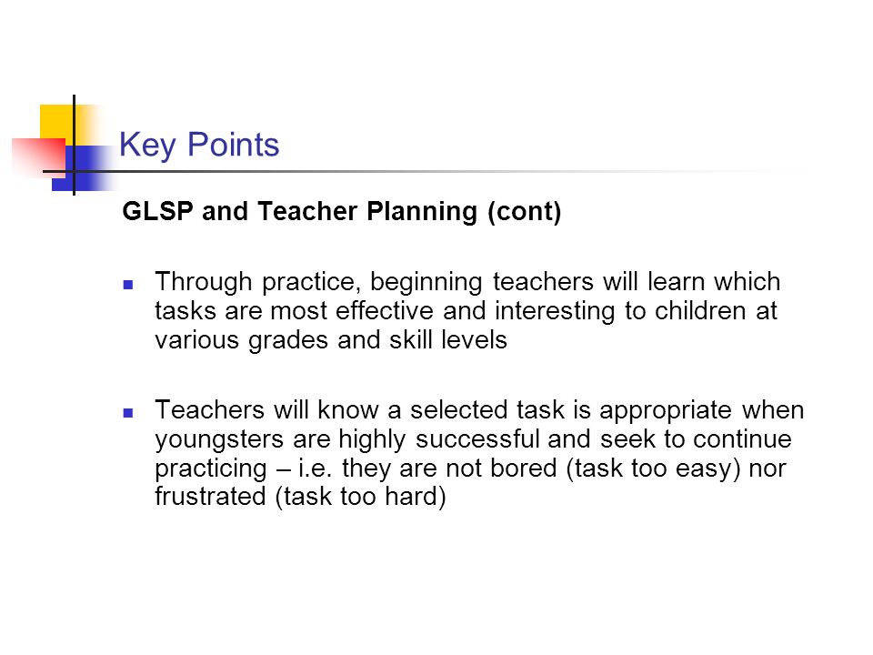 Key Points GLSP and Teacher Planning (cont)