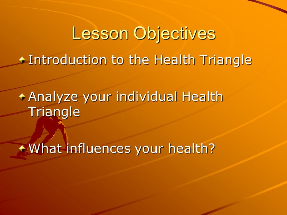 Lesson Objectives Introduction to the Health Triangle
