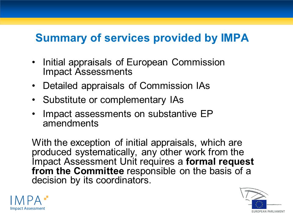 Summary of services provided by IMPA