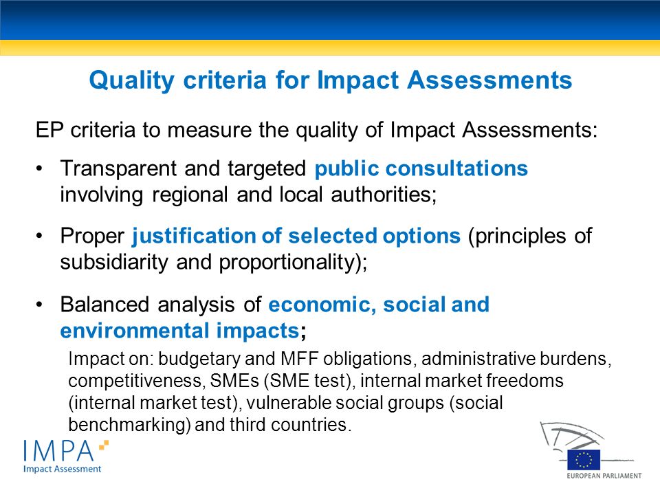 Quality criteria for Impact Assessments