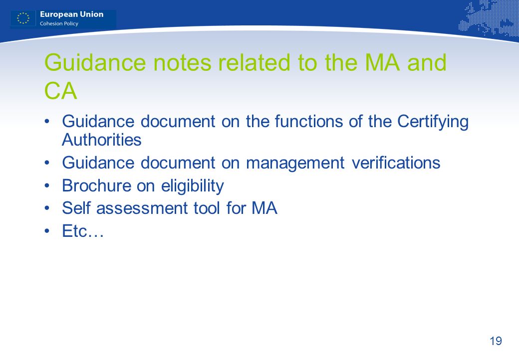 Guidance notes related to the MA and CA