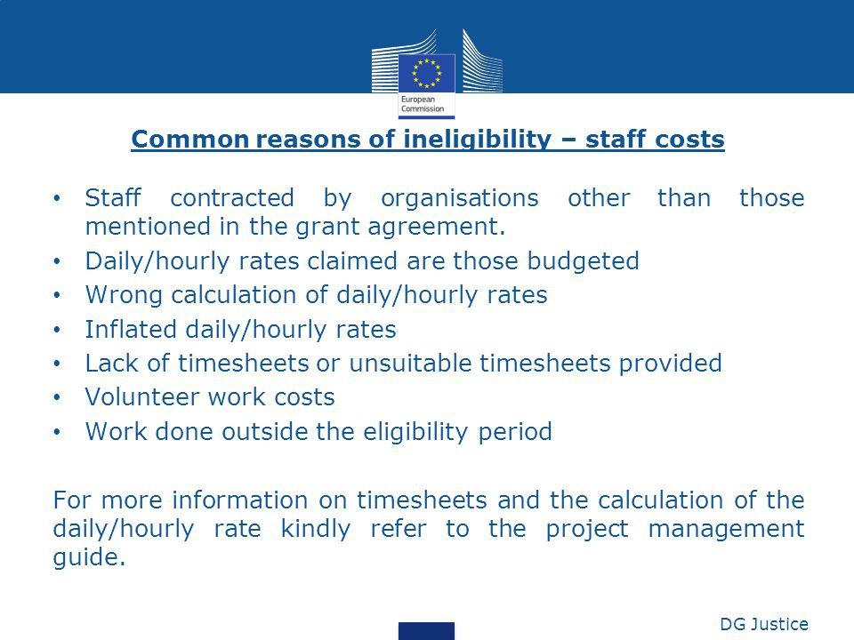 Common reasons of ineligibility – staff costs