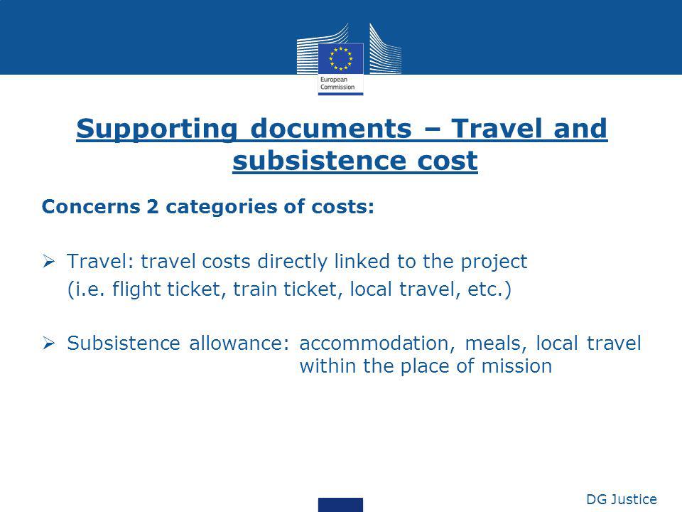 Supporting documents – Travel and subsistence cost