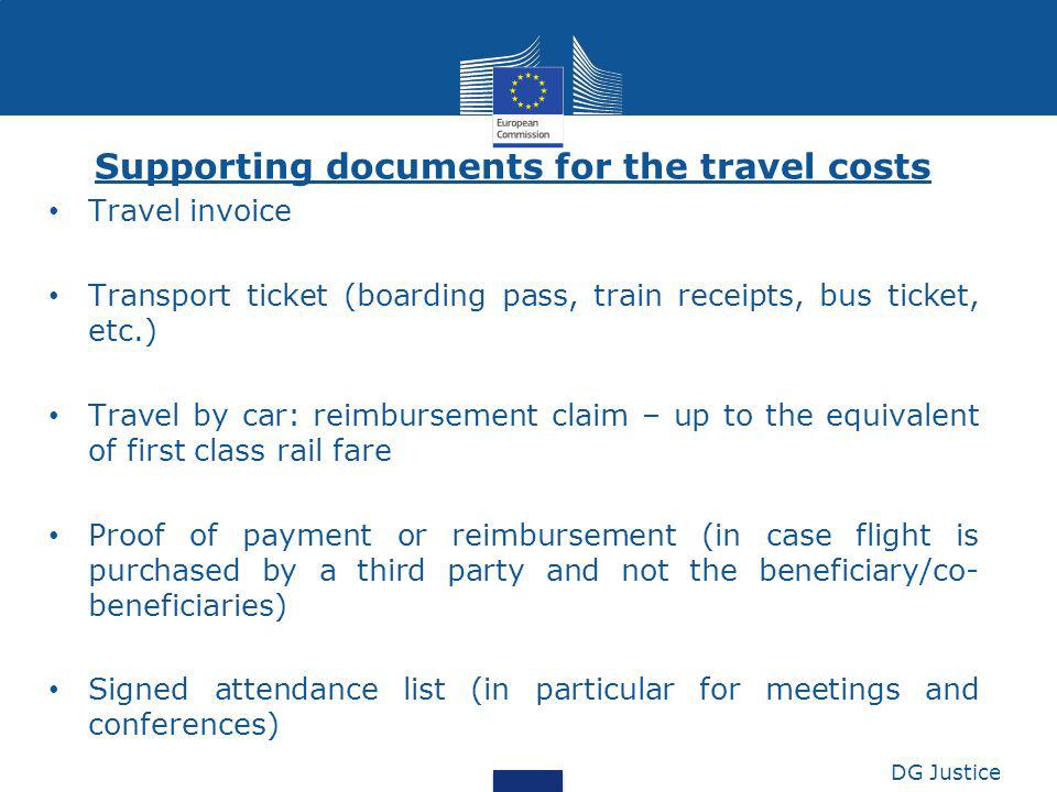 Supporting documents for the travel costs