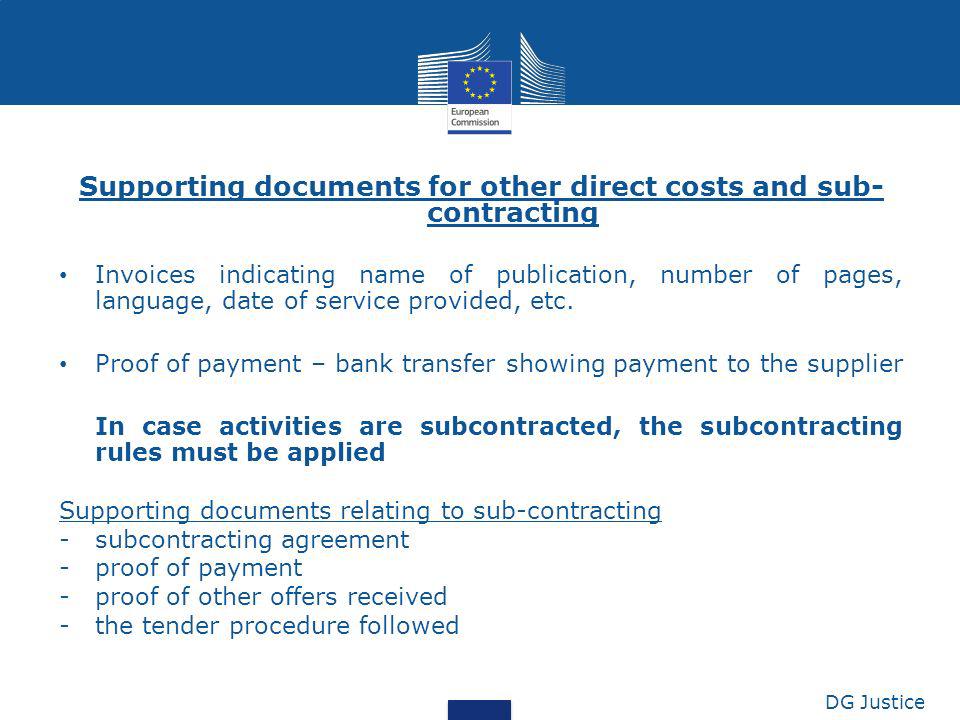 Supporting documents for other direct costs and sub-contracting