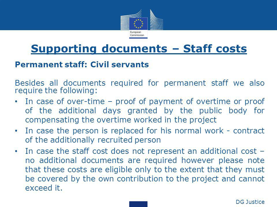 Supporting documents – Staff costs