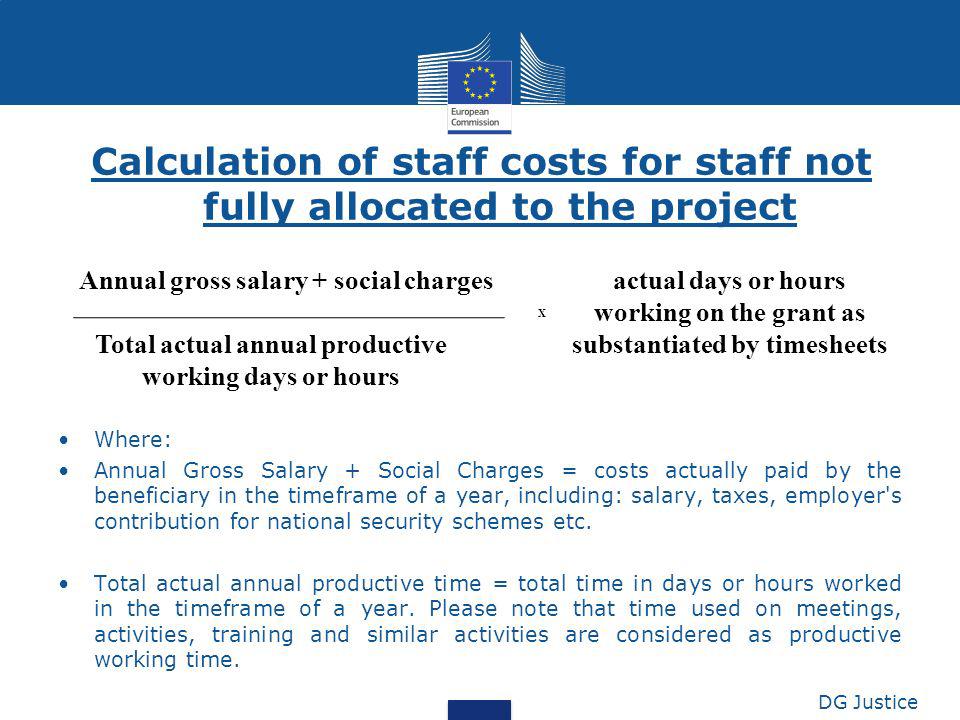 Calculation of staff costs for staff not fully allocated to the project