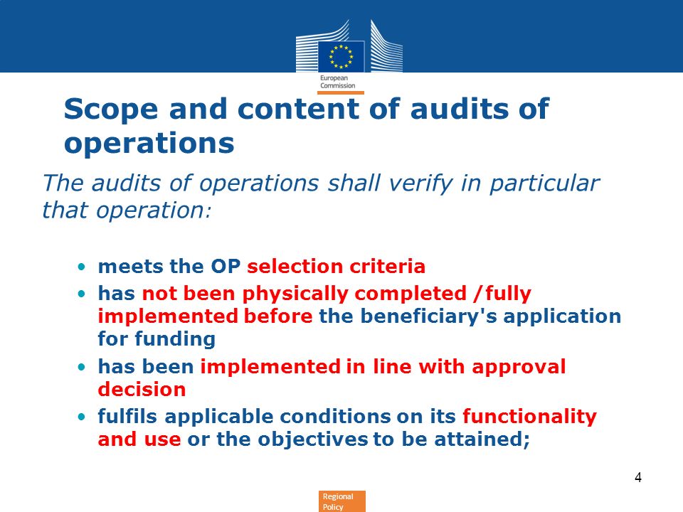 Scope and content of audits of operations
