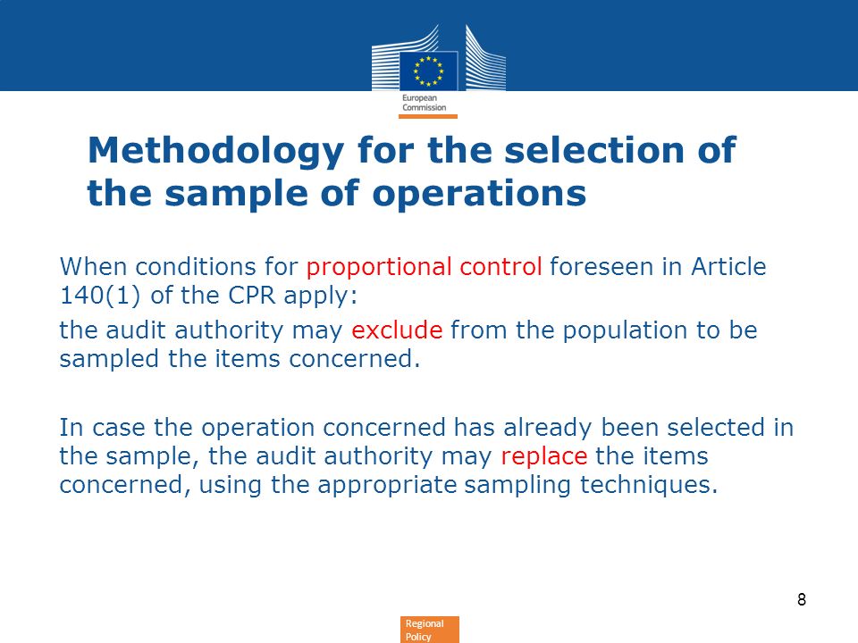 Methodology for the selection of the sample of operations