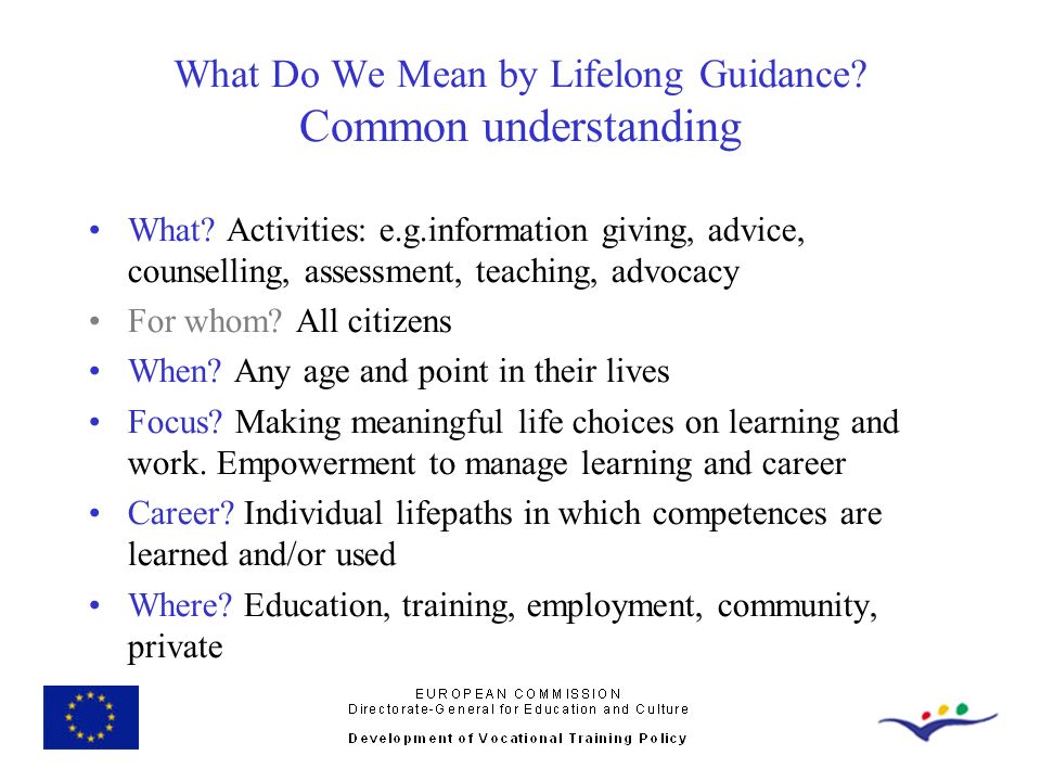 What Do We Mean by Lifelong Guidance Common understanding