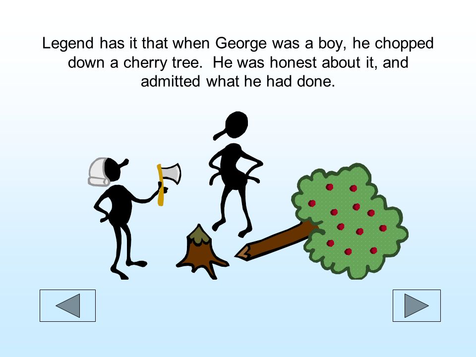 Legend has it that when George was a boy, he chopped down a cherry tree.