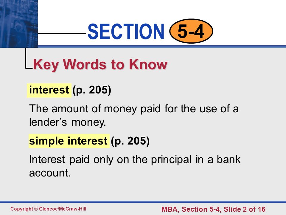 Key Words to Know interest (p. 205)