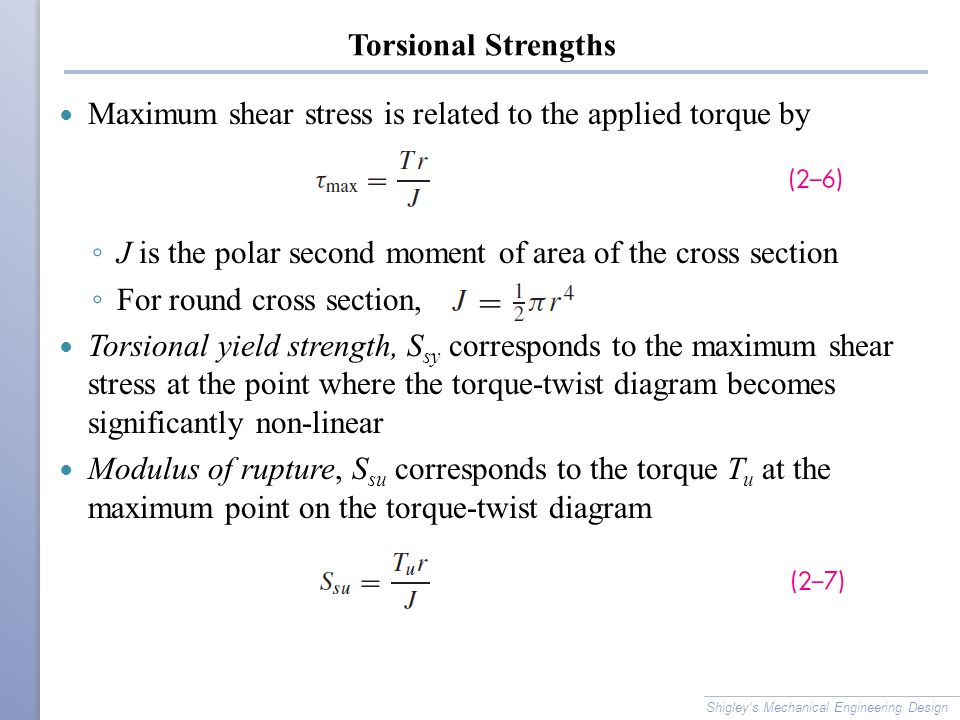 Maximum shear stress is related to the applied torque by
