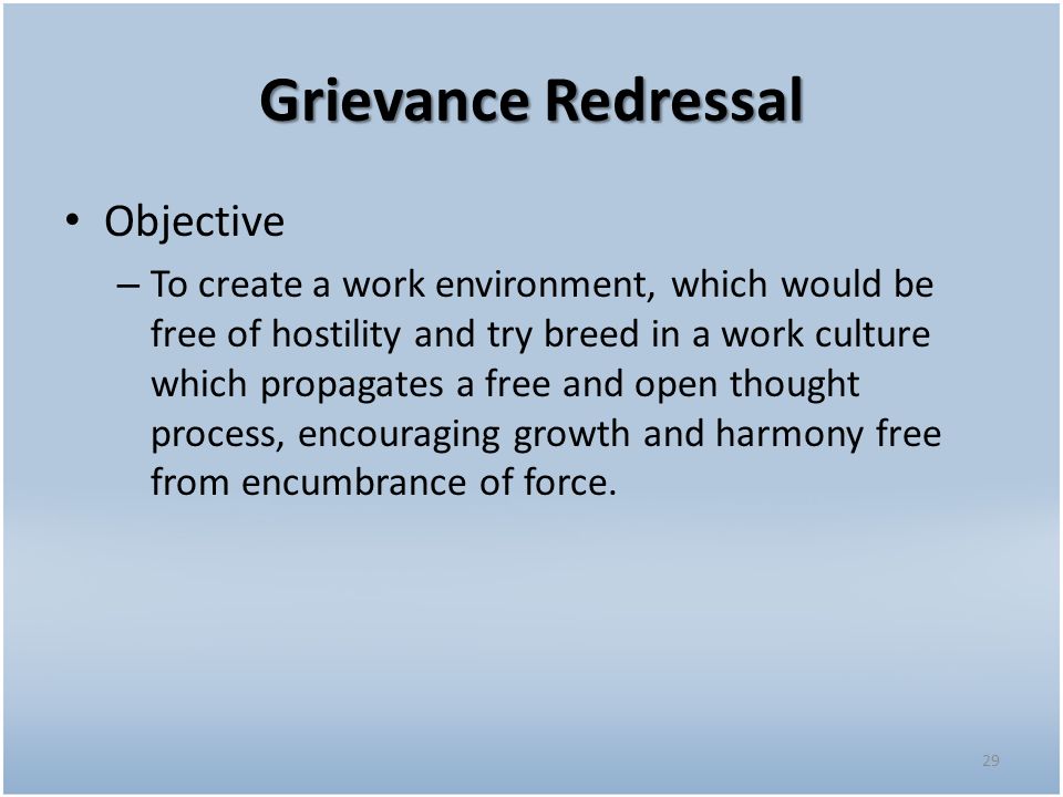 Grievance Redressal Objective