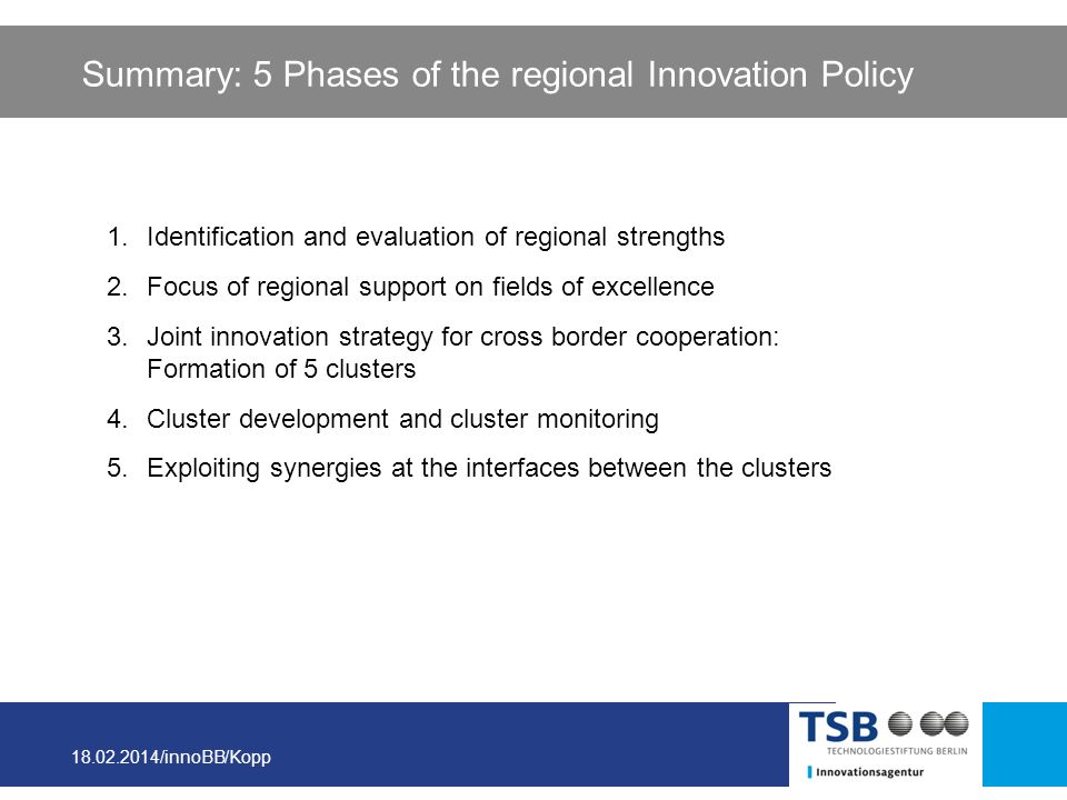 Summary: 5 Phases of the regional Innovation Policy