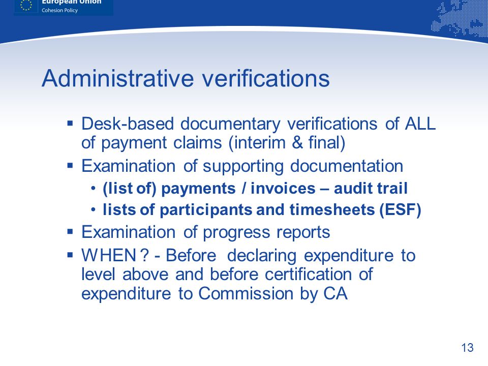 Administrative verifications