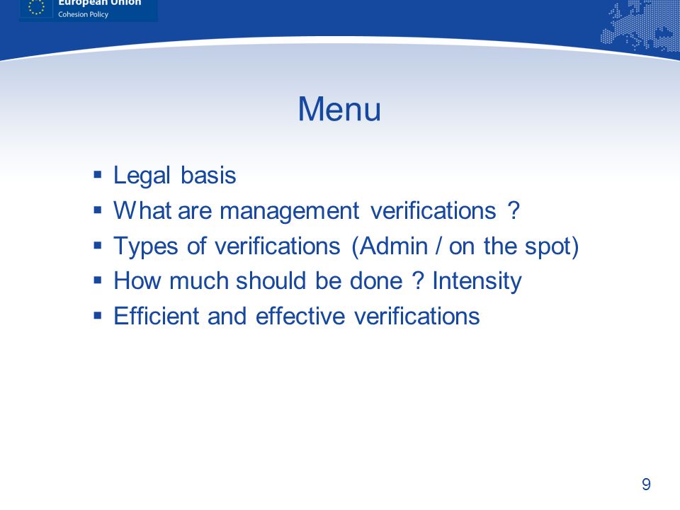 Menu Legal basis What are management verifications
