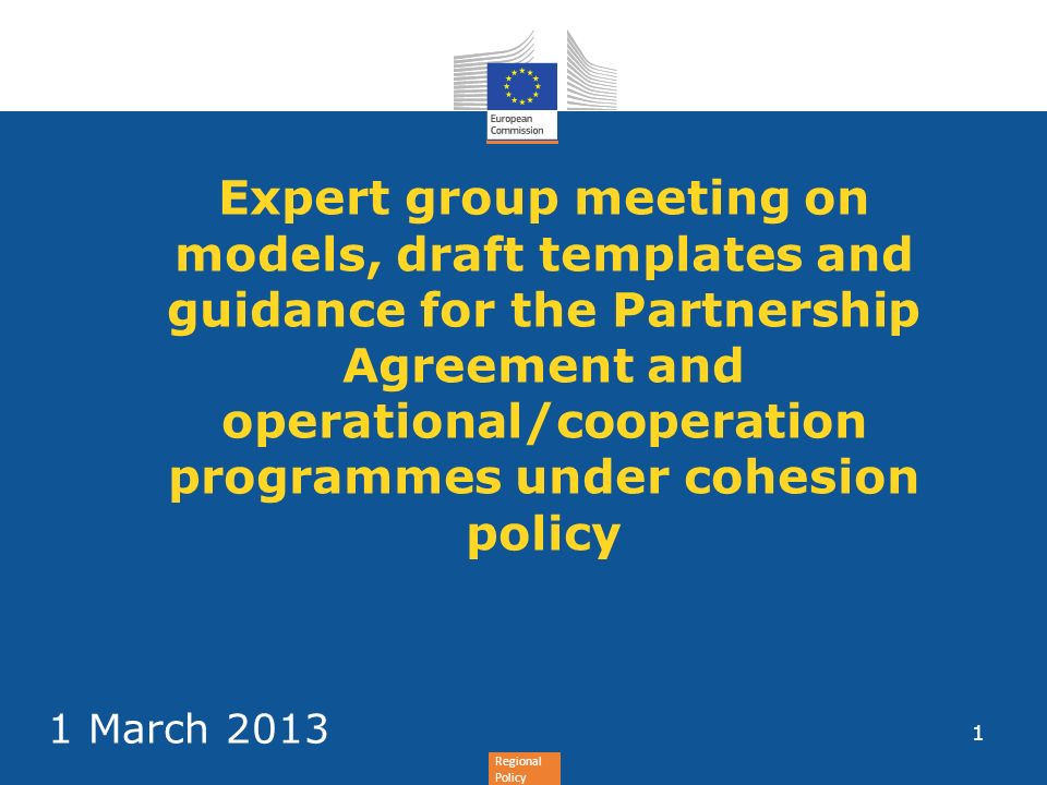 Expert group meeting on models, draft templates and guidance for the Partnership Agreement and operational/cooperation programmes under cohesion policy