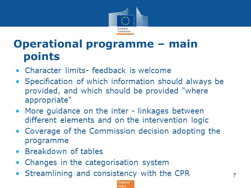 Operational programme – main points