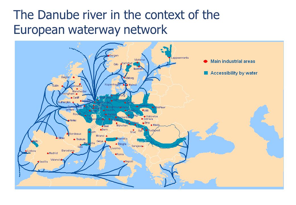 The Danube river in the context of the European waterway network