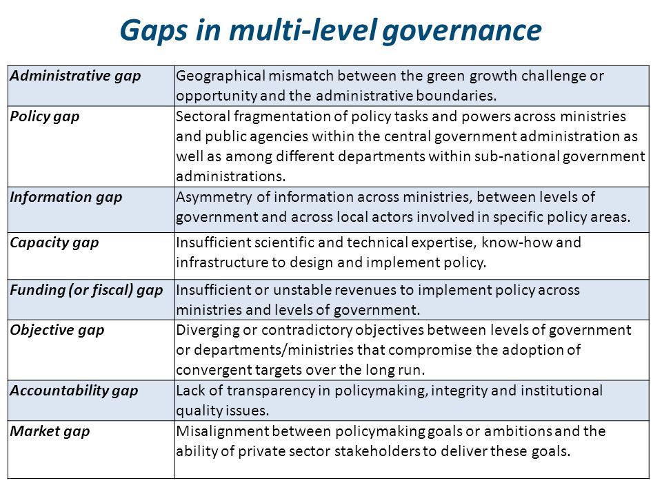 Gaps in multi-level governance