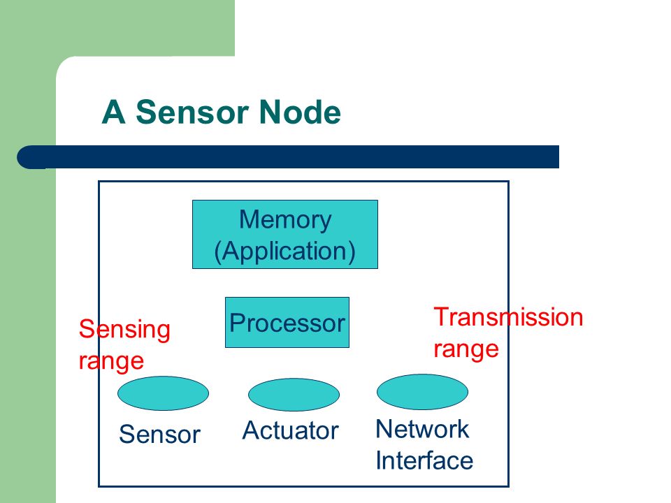 A Sensor Node Memory (Application) Transmission range Processor