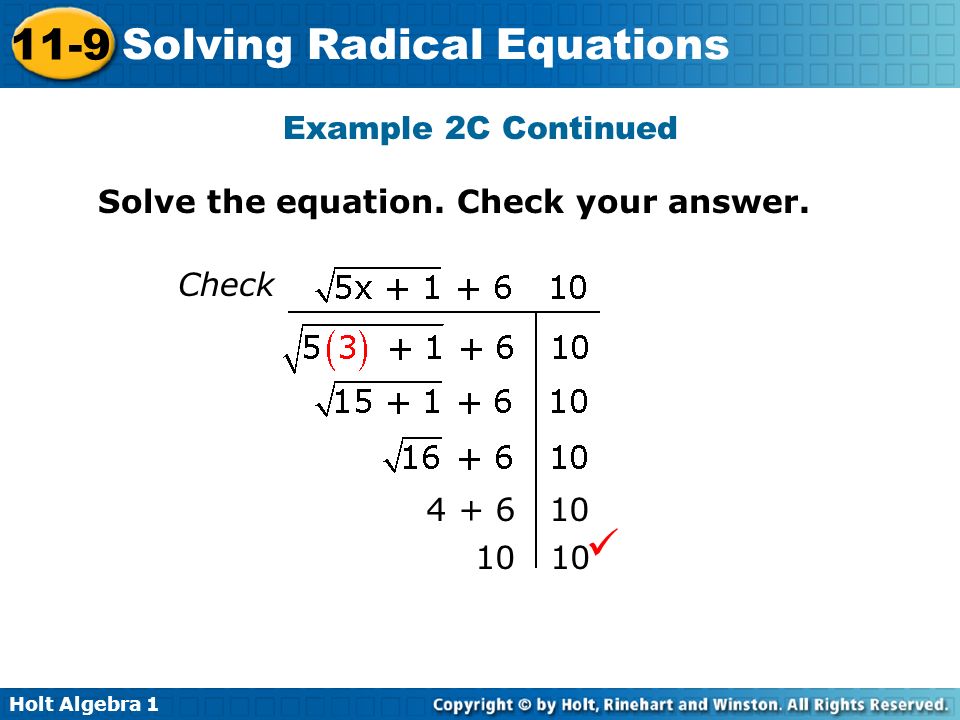  Example 2C Continued Solve the equation. Check your answer. Check