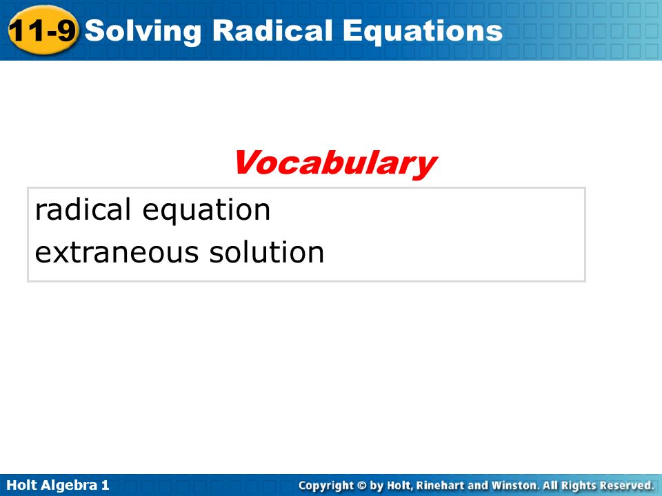 Vocabulary radical equation extraneous solution