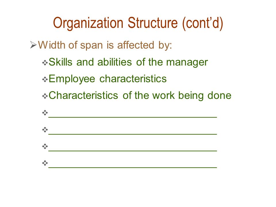 Organization Structure (cont’d)