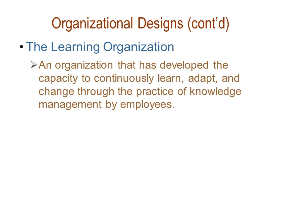 Organizational Designs (cont’d)