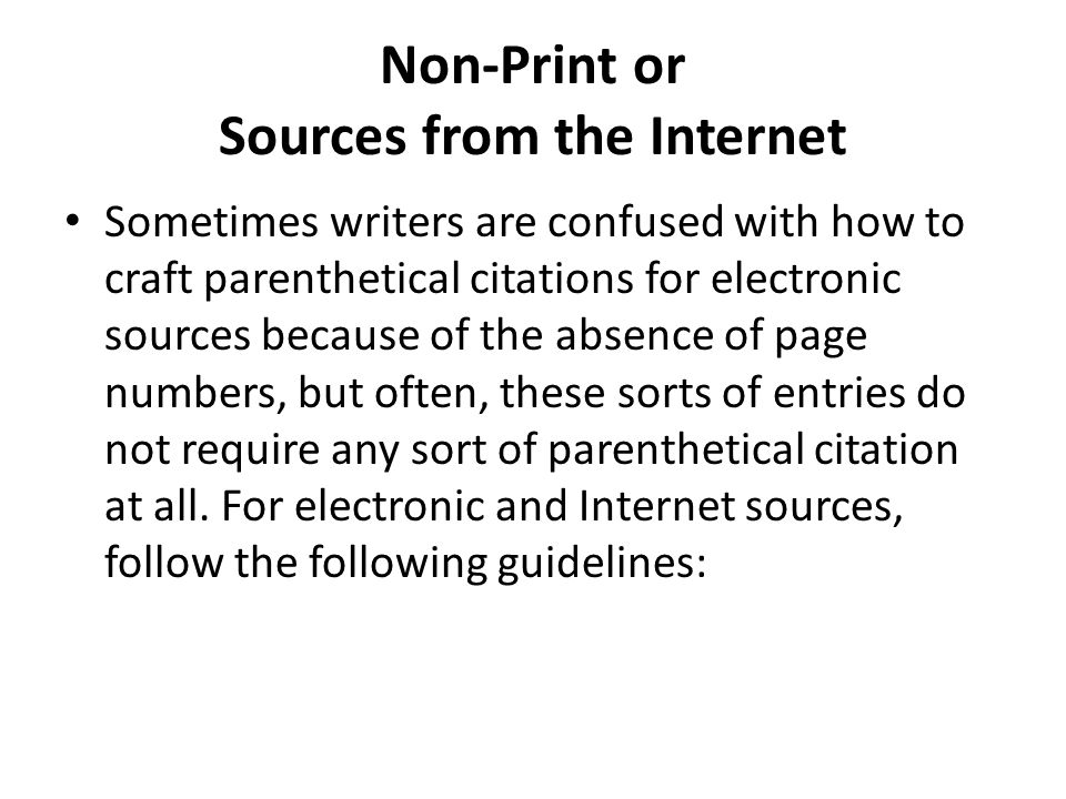 Non-Print or Sources from the Internet
