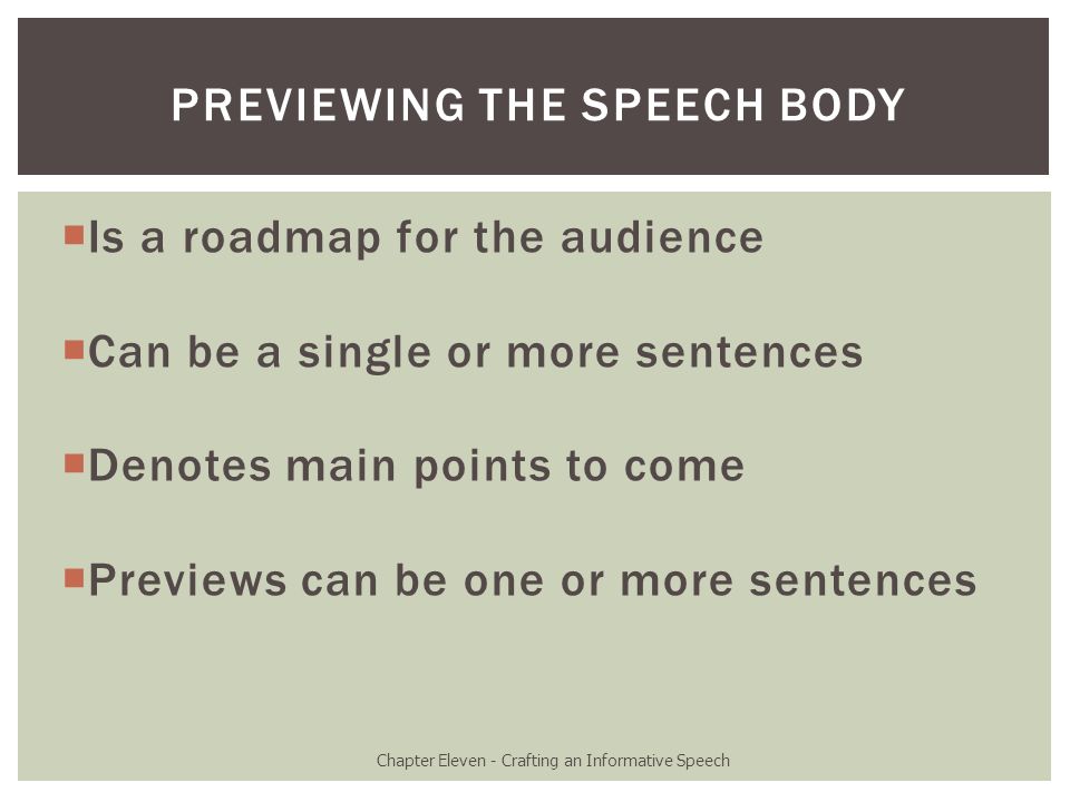 Previewing the Speech Body