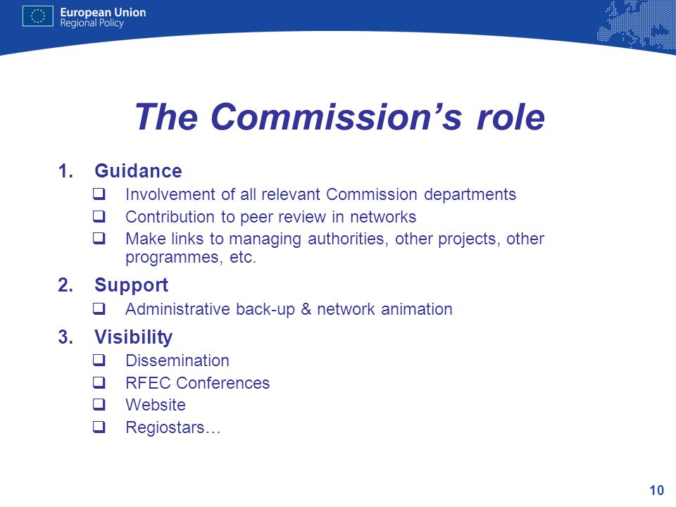 The Commission’s role Guidance Support Visibility