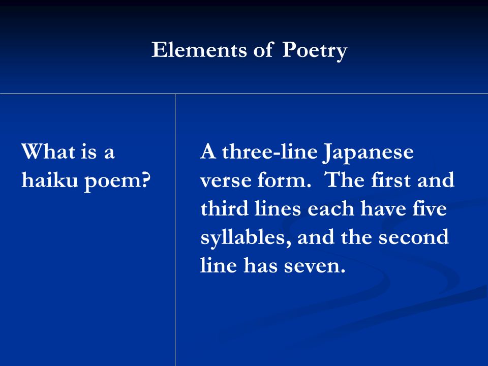 Elements of Poetry What is a haiku poem
